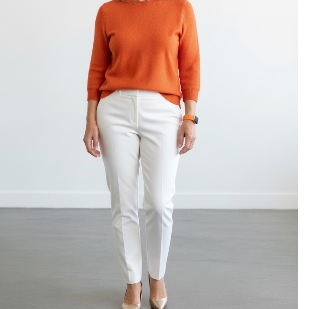 Alice + Olivia women’s slim tailored White ankle pants tailored cropped stretch